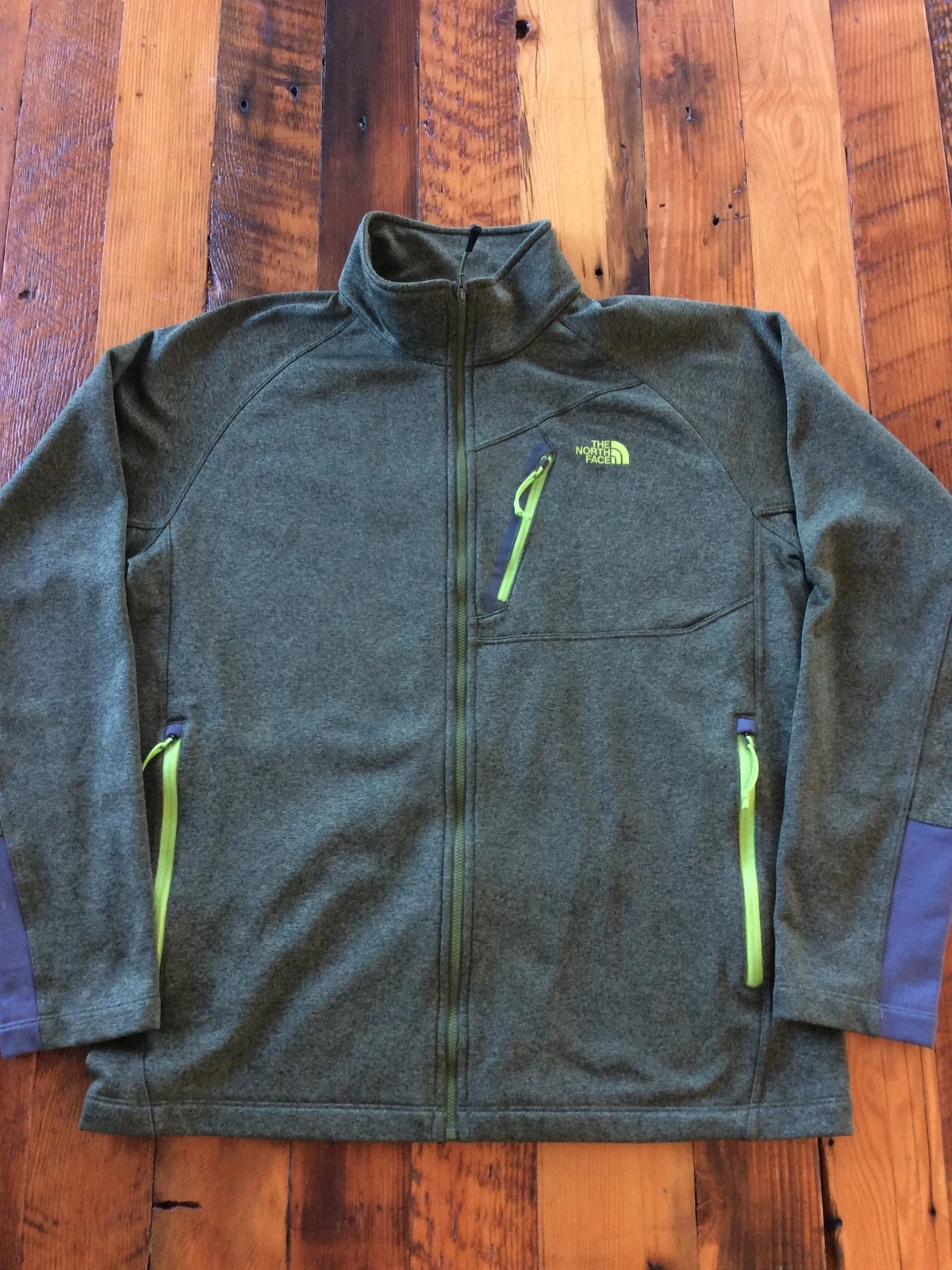 The North Face Jacket Mens LGreen Full Zip Outdoor Fleece Polyester Softshell