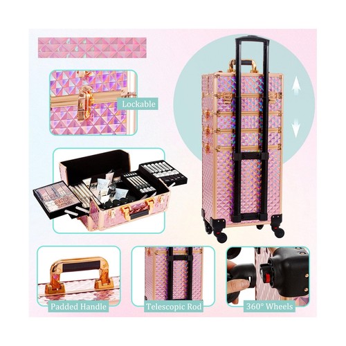 Rolling Makeup Train Case Large Storage Cosmetic Trolley 4 in 1 Large Capacit... - Picture 4 of 9