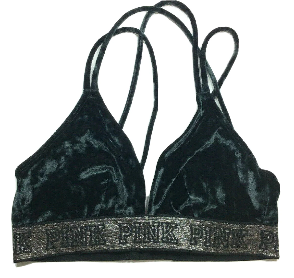 Victoria's Secret PINK Velvet Black Night Bra Bralette Criss-Cross Back Sz S