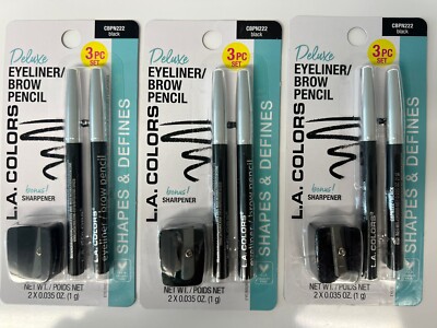 WOW! L.A. Colors DELUXE Eyeliner/Brow Pencil 3 SETS with Sharpeners CBPN22 BLACK