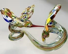 VTG Murano Hand Blown Confetti Art Glass Hummingbird In Flight Trumpet Flower 6”