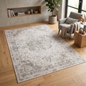 Waschbarer Teppich Beige Vintage Kurzflor Teppich Wohnzimmer Oriental Design