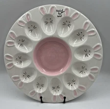 Lang Easter Bunny Ceramic Deviled Eggs Serving Platter Painted by Hand