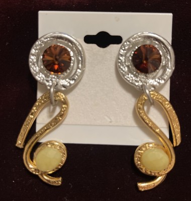 J. Jansen Handcrafted Gold & Silver Tone w/ Rhinestone Earrings Collectible