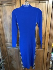 Michael Kors Logo Tape Ribbed Knit Zip Dress Size XS Royal Blue