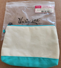 Thirty-One 31 Mini Zipper Pouch Retired Natural w/Turquoise New in Bag Free Ship