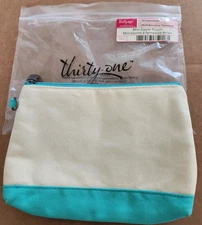 Thirty-One 31 Mini Zipper Pouch Retired Natural w/Turquoise New in Bag Free Ship