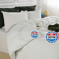 Nexhome Pro Striped Duvet Cover King Size100 Washed Cotton Bedding Settextured