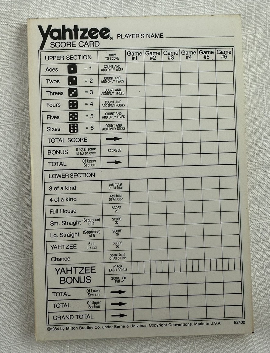 1989 Travel Yahtzee Game Milton Bradley Complete Very Good Cond FREE SHIPPING