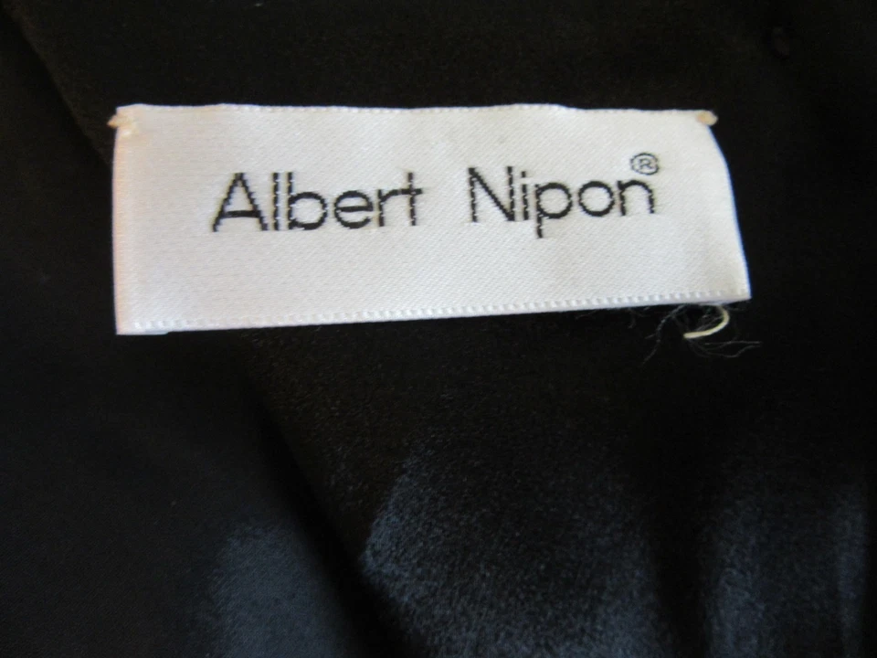 Vestido ALBERT NIPON Negro Satinado Transparente Cuentas 8 Cuello Cuadrado Cierre Botón BR60 Foto 4 de 4