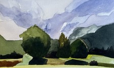 Watercolor Painting The Alpes Landscape Signed Original Contemporary Fine Art