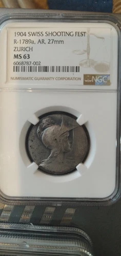 Swiss 1904 "Zurich Shooting Fest" (R-1789a,AR,27mm) silver medal NGC MS 63