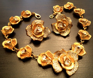 WOW RARE VINTAGE ESTATE SIGNED CRAFT RHINESTONE FLOWER 16" NECKLACE SET G28542