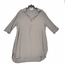 Ekouaer Collared Cotton 3/4 Roll Tab Sleeve Tunic Dress Women's Size Large