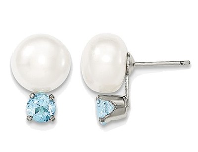 Sterling Silver Freshwater Cultured White Button Pearl 10-11mm Solitaire Stud Ea