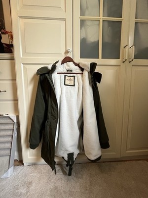 abercrombie fitch damen Winterjacke Khaki Parka Fleece Teddy Fell Weich Warm Kap