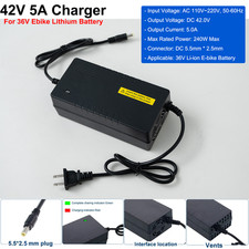 42V 5A Smart Charger DC 5.5x2.1mm Plug for 36V Electric Bicycle Li-ion Battery