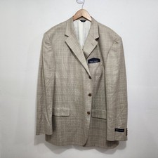 Grant Thomas Lord Taylor Beige Plaid Herringbone Silk Wool Sportcoat Jacket 48L