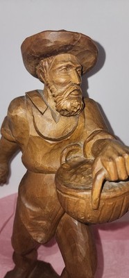 Gruner Hand Carved Wooden Figurine Italy Alpine Tyrolean Farmer with Basket VTG