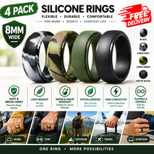 4 Pack Silicone Flexible Wedding Ring Engagement Men Women Rubber Band Sport Gym