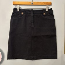 J McLaughlin Dark Gray Pencil Skirt Size 2 Gold Buttons Preppy Nautical Neutral