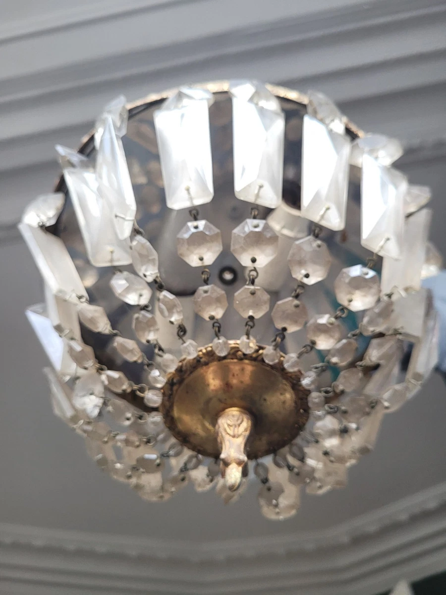 ANCIEN LUSTRE A Pampilles En Cristal Et Monture Bronze Laiton EUR 115