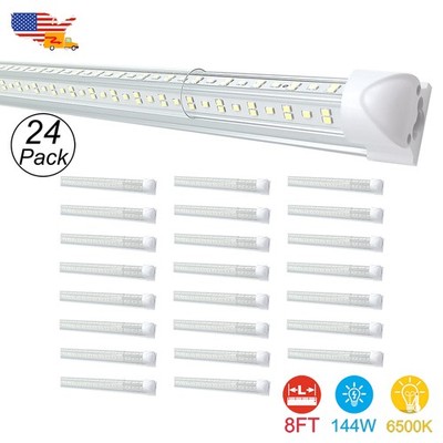 24Pack Bulk Led Shop Light 8 Ft T8 Led Bulbs Integrated Fixture 144W 6500K White