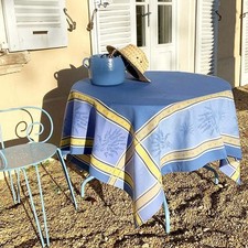 Tischdecke Jacquard 100% Baumwolle blau 160x160 cm Provence Fleckschutz Teflon