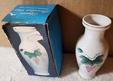 Vintage NIB Elegant Miniature 4 inch Bud Vase W/Grapes Trimmed in 22 Karat Gold