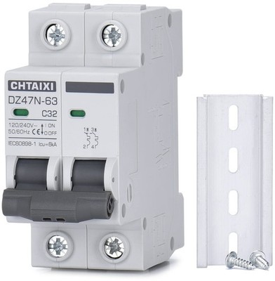 AC Miniature Circuit Breaker, 32 Amp 120V/240V 2 Pole DIN Rail Mount Circuit ...