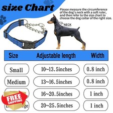Blue L Martingale Dog Collar Reflective Nylon Chain Quick Release Adjustable