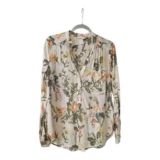 H&M Womens 6 Blouse Multicolor Floral Button Split V-Neck Long Sleeve Pocket