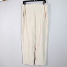 Vintage GO Silk Pants L Ivory Pearl Stretch Waist Hi Rise Straight Leg Pockets