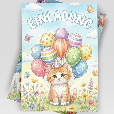 8x Einladungskarten Kindergeburtstag Katze Kinder Einladung Geburtstag Party Set