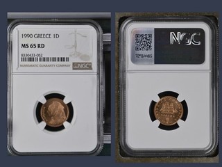 1990 Greece Drachma NGC MS65 RD Copper Coin 1D Lascarina Bouboulina