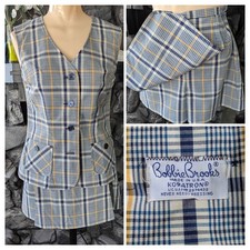 Vtg 60s Bobby Brooks Set Scooter Skirt Vest Navy Yellow Plaid Koratron Sz 3/5