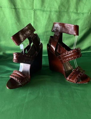 Alexander Wang Patent Leather Kasia Wedge Sandals Burgundy/Mahogany Brown Sz 40 - Image 1 of 4