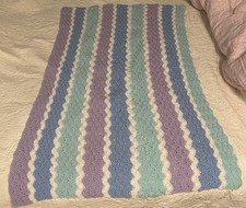 Crocheted Striped Crib Blanket, Rectangular Multicolor Nursery Baby 57 x 41  