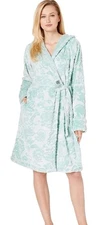 Vera Bradley Floral Embossed Plush Bath Robe S/M Belted Mint Green Soft Cozy 