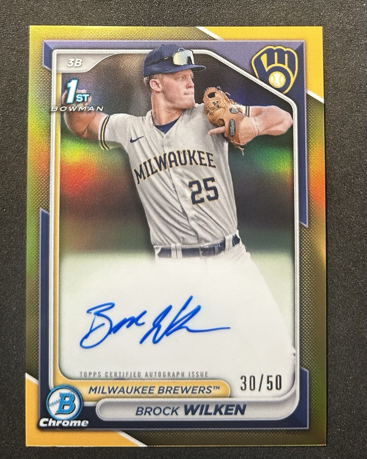 2024 Bowman Chrome Brock Wilken TRUE GOLD Refractor Auto /50 Brewers 1st