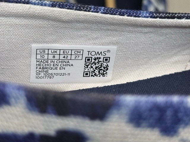 TOMS Alpargata Blue White Slip On Shoes UK 8 EU 42 Canvas Casual image 10