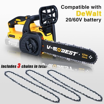 12''  Electric Cordless Chainsaw Compact For DEWALT 20V MAX Battery w/3 chains
