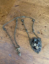 Sweet Romance Necklace Victoria Brass Black Floral Beads Crystal