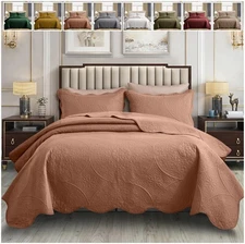 3 Piece Quilted Floral Bedspread Soft Reversible Embossed Coverlet Bedding set