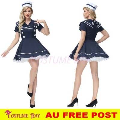 Women's Sailor Girl Costume Navy Fancy Dress Captain's Mate Outfit AU