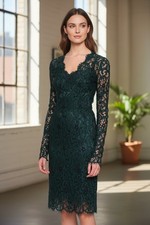 DOLCE & GABBANA Green Dress Floral Corded Lace Knee Length EU 44 US 8 V Neck