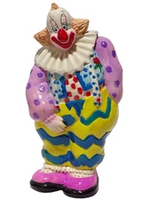 1983 Small World Importers Pink & Yellow Clown Coin Piggy Bank 7" PVC 072325WT