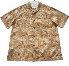 Tommy Bahama Camp Shirt Mens M Peach Floral Silk Blend Button Up Hawaiian Shirt