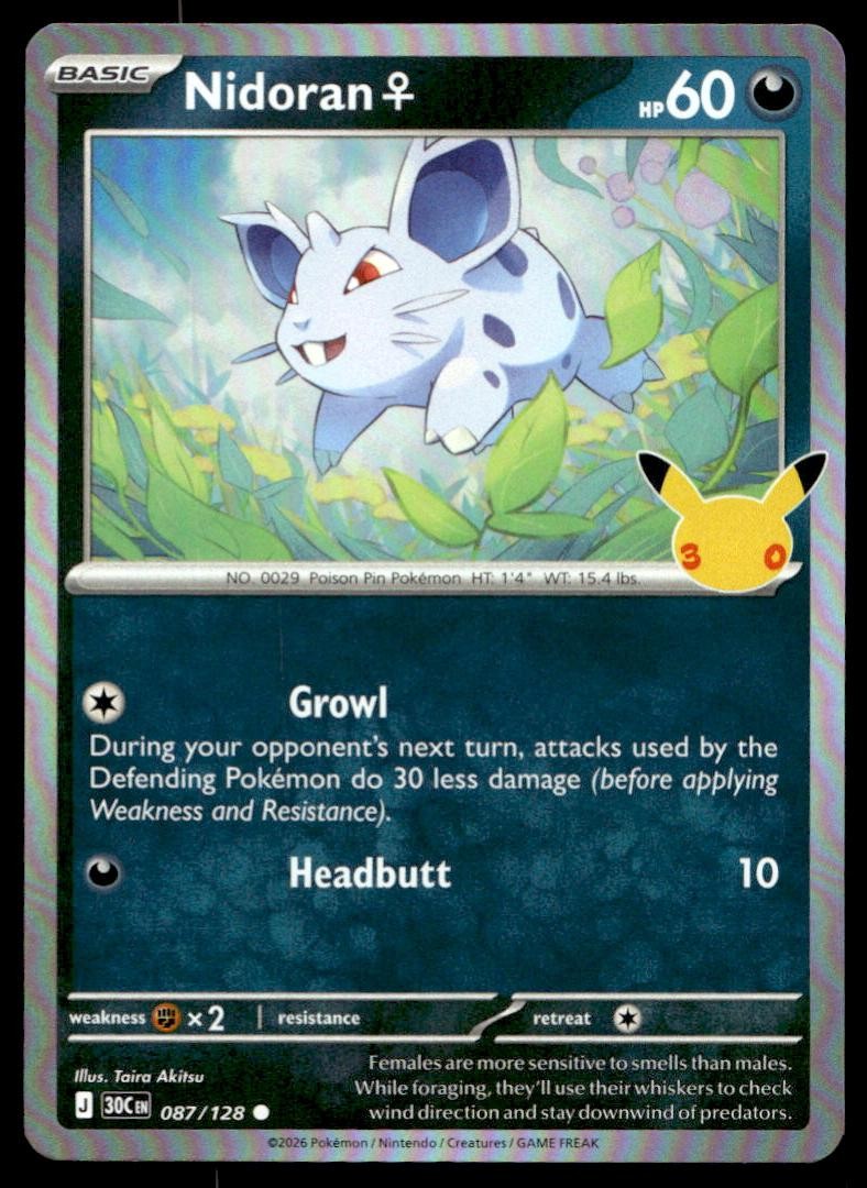 NIDORAN F 087/128 HOLO COMMON ME: 30TH CELEBRATION POKEMON NM/M