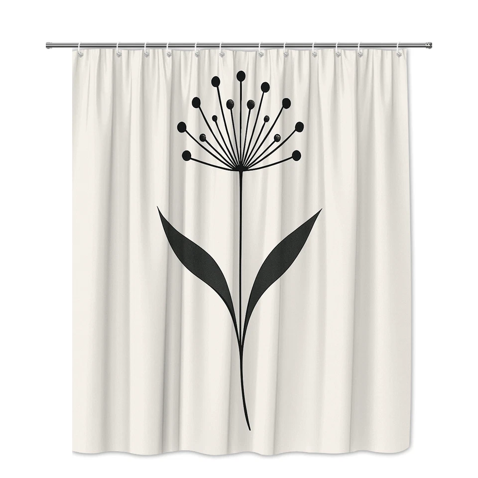 Elegante cortina de ducha con flores negras para decoración de baño minimalista Foto 2 de 4